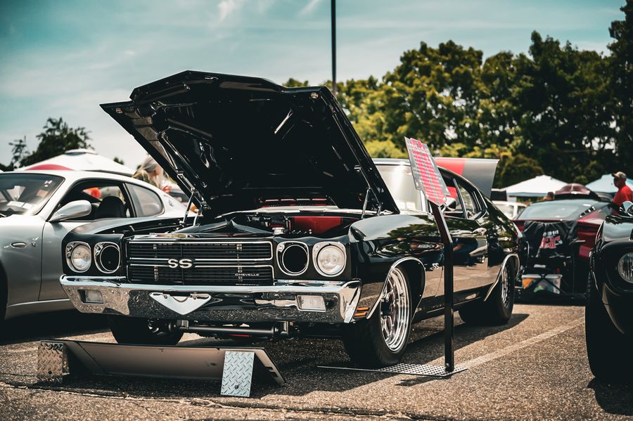 Black Chevelle SS with its hood raised