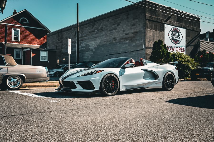 White C8 Corvette on the street