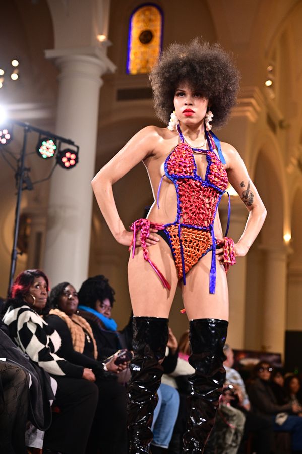 Model in a statement look commanding the runway